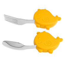 1 set baby self-training fork spoon portable feeding flatware
