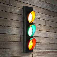 LED Traffic Light Wall Sconce, Retro Industrial Style, Max 15W (3x5W LEDs), Remote Control, Garage Home Party Decor