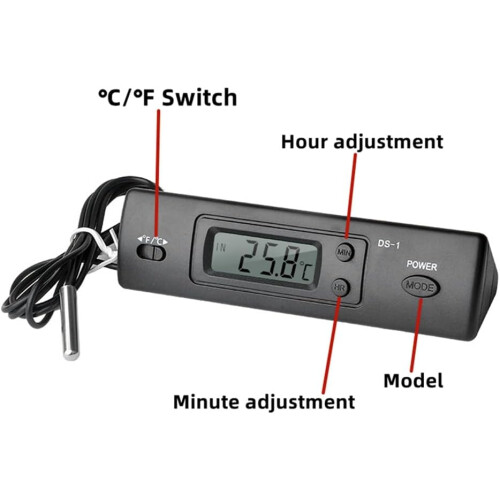 Car Thermometer Model-1 LCD Display C/F Clock Temperature Sensor Controller Indoor Outdoor Thermostat With Probe 2