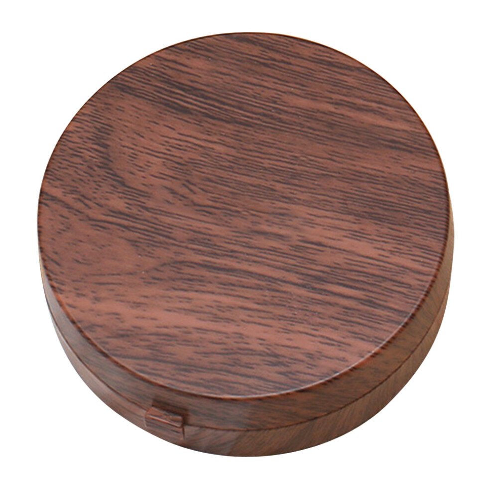 Inoomp Round Imitation Wood Grain Portable Lens Case For Men And Women Coffee
