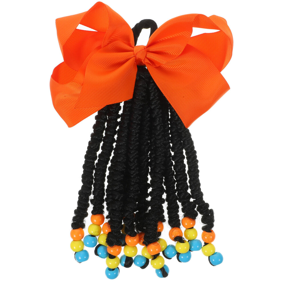 Solustre Unisex Colored Beaded Bowknot Braided Hair Extension Ponytail