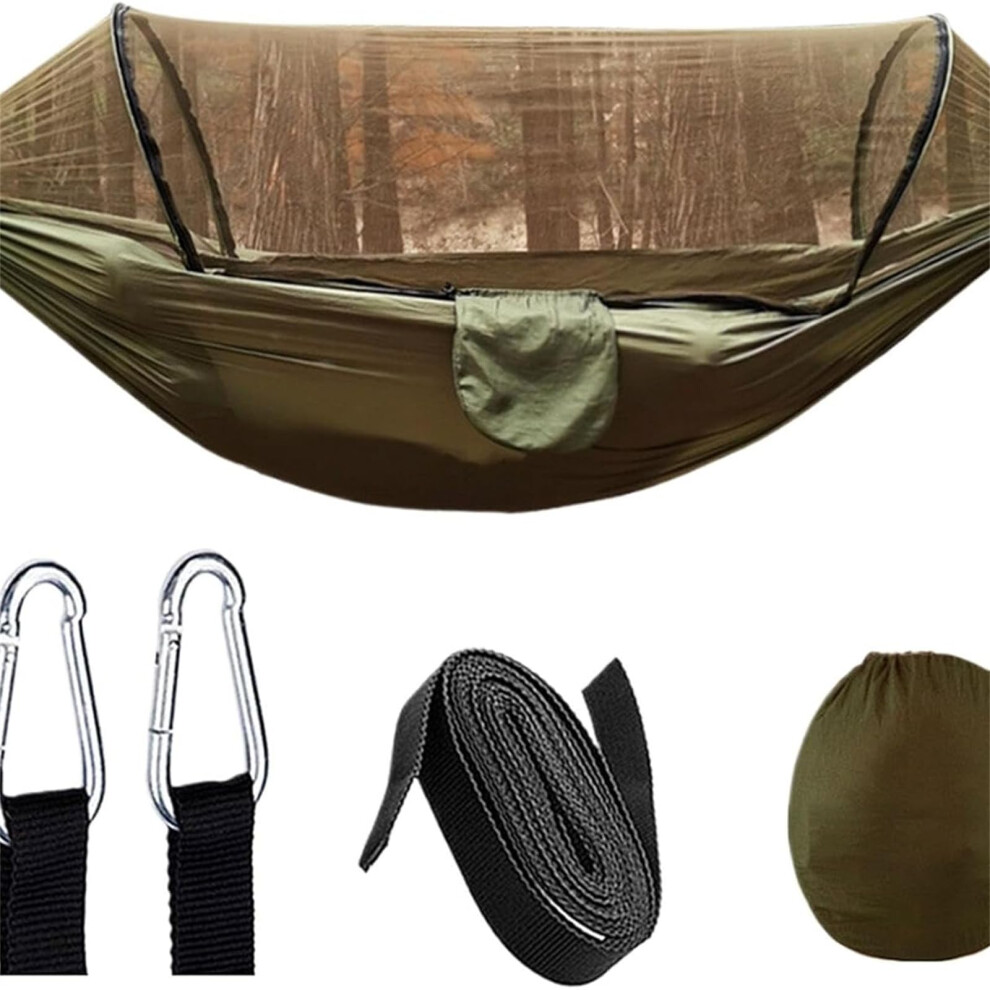 Outdoor Hammock With Automatic Mosquito Net Anti-Rollover Double Camping Swing Dark Green-image-OPC-PKRZ8ZW-NEW