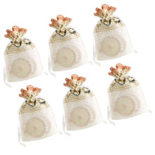 6Pcs Elegant Beige Gift Drawstring Bags Gauze Jewelry Storage Pouches