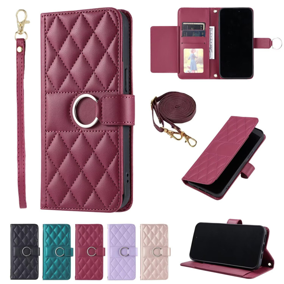 Case For Iphone 16 Pro Shockproof Anti-Drop Wallet Case With Detachable Strap Card Slot Lanyard Hole Elegant Chic Design Red 9016109111722