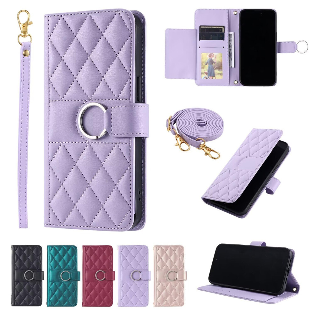 Case For Samsung Galaxy A05 Shockproof Anti-Drop Wallet Case With Card Slot Lanyard Hole Detachable Strap 4G Purple 9016109112002