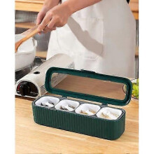 Green Four-in-one Spice Storage Box for Home with Spoon, Flip-up Spice Box Combo Set Spice Jar Inbox
