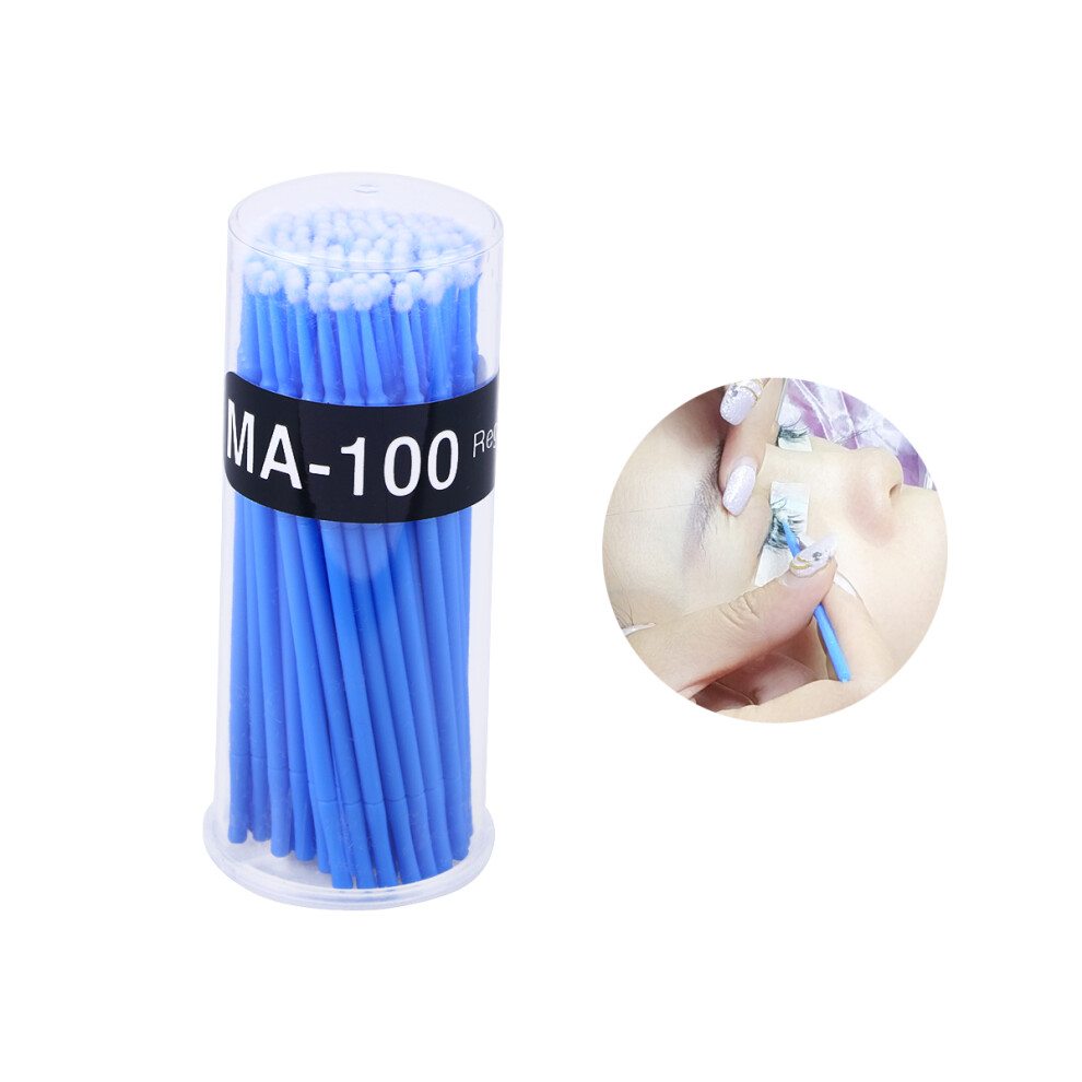 Inoomp Blue 100Pcs Disposable Micro Applicator Brushes For Eyelash Extensions, 2Mm