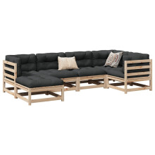 Vidaxl 6 -czesciowa sofa na patio z poduszkami sosna z litego drewna