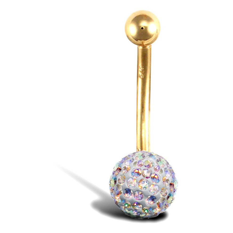 Jewelco London 9ct Yellow Gold Round Crystal 8mm Disco Ball Banana Belly Bar, 12mm - JBJ106-117-image-OPC-P6YMBS8-NEW