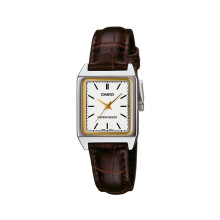 Casio Women Analog Quartz Watch med lderrem LTP-V007L-7 Brun/Vit rem.