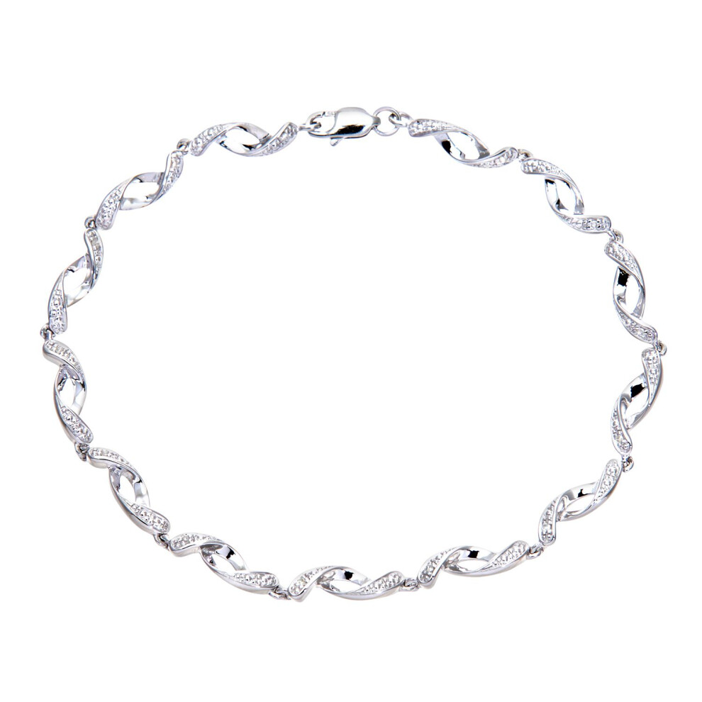 Jewelco London 9ct White Gold Round 5pts Diamond Twist Eyelet Link Bracelet - PBCAXL02563W-image-OPC-P8HKBWD-NEW