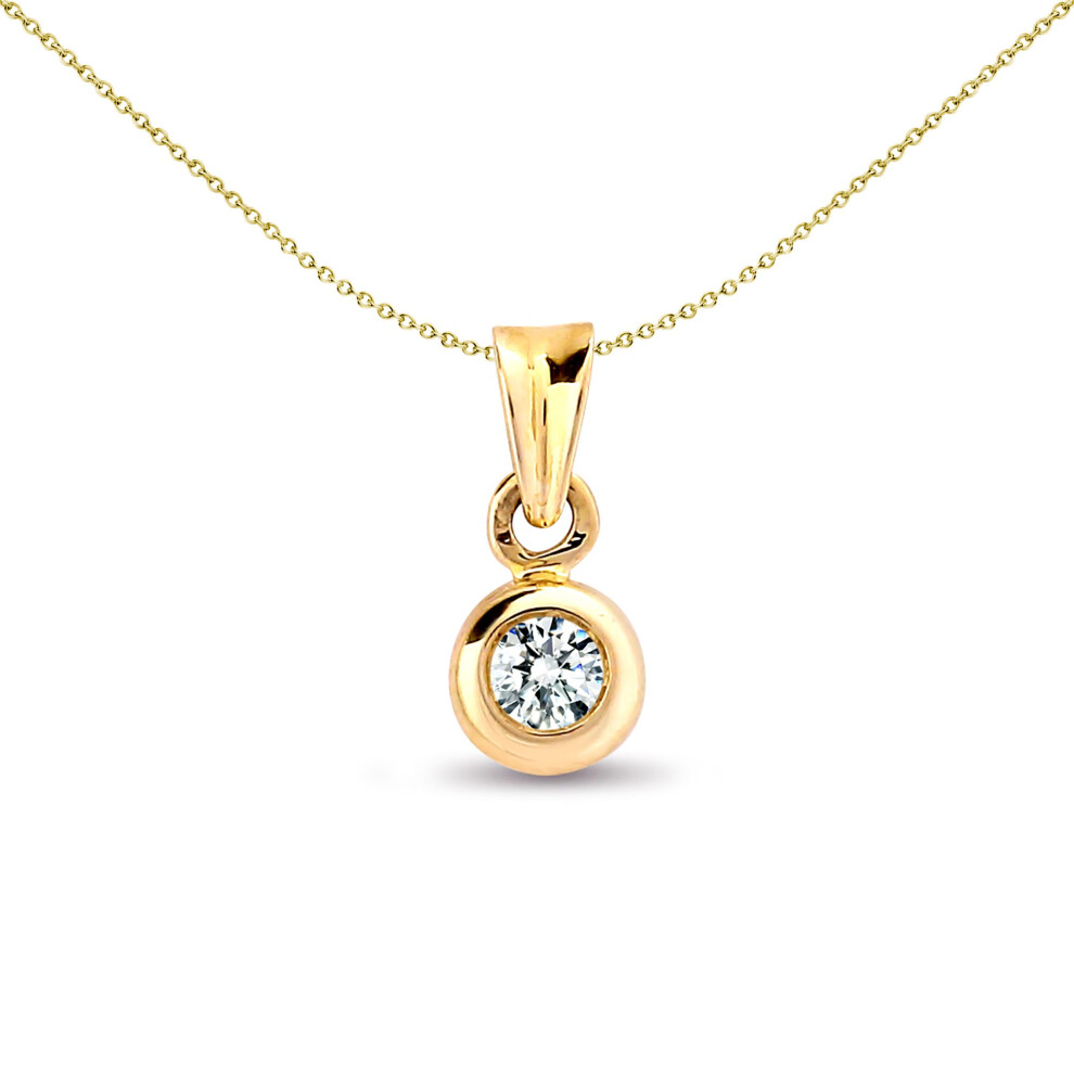 Jewelco London Ladies Solid 9ct Yellow Gold Rub Over Set Round H I1 0.25ct Diamond Donut Ring Solitaire Pendant - 9P001-025