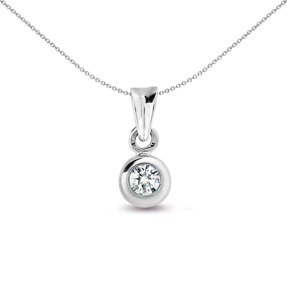 Jewelco London Ladies Solid 9ct White Gold Rub Over Set Round H I1 0.1ct Diamond Donut Ring Solitaire Pendant - 9P005-010