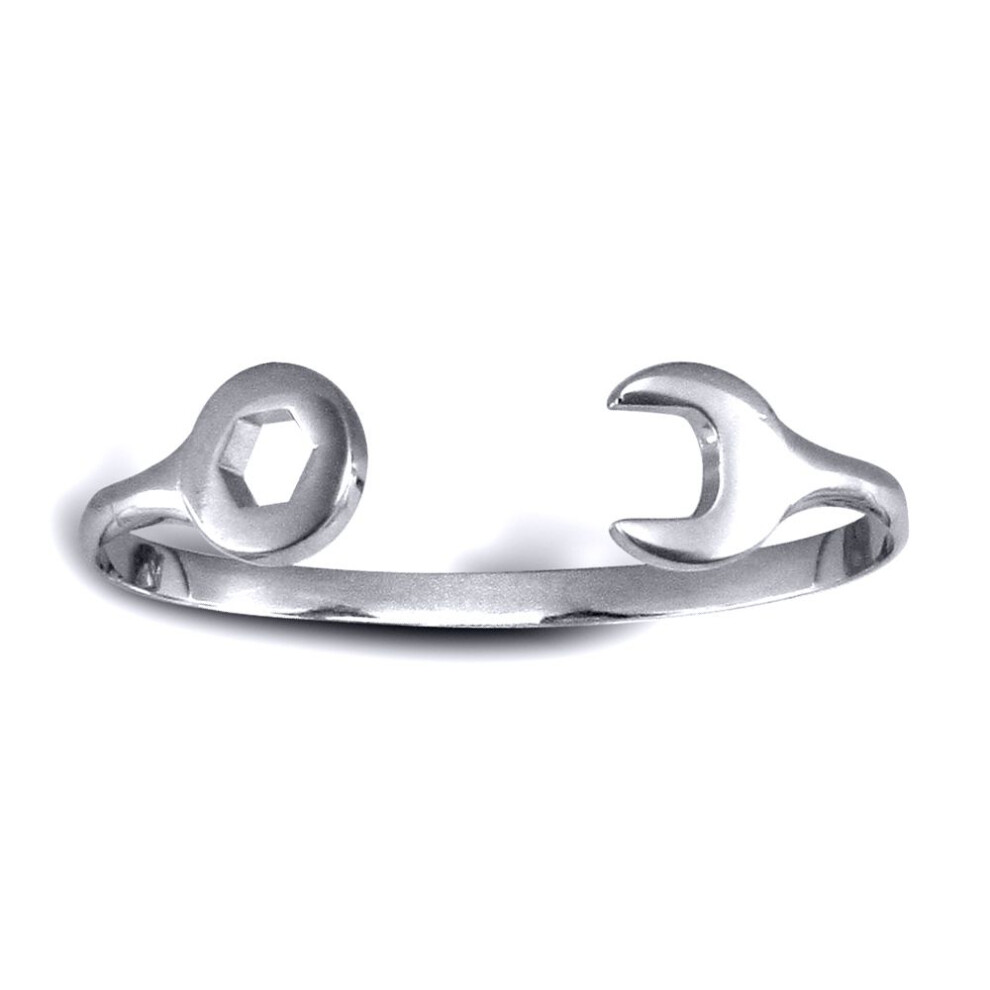 Jewelco London Solid 9ct White Gold Spanner Baby Bangle Bracelet - JKB074