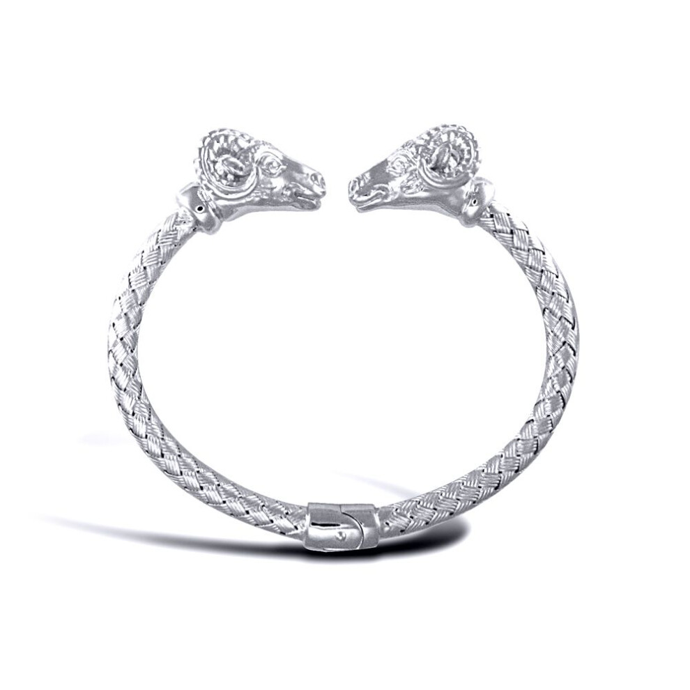 Jewelco London 925 Solid Silver Rhodium Plated Double Rams Head Bangle - Ladies - ABG048