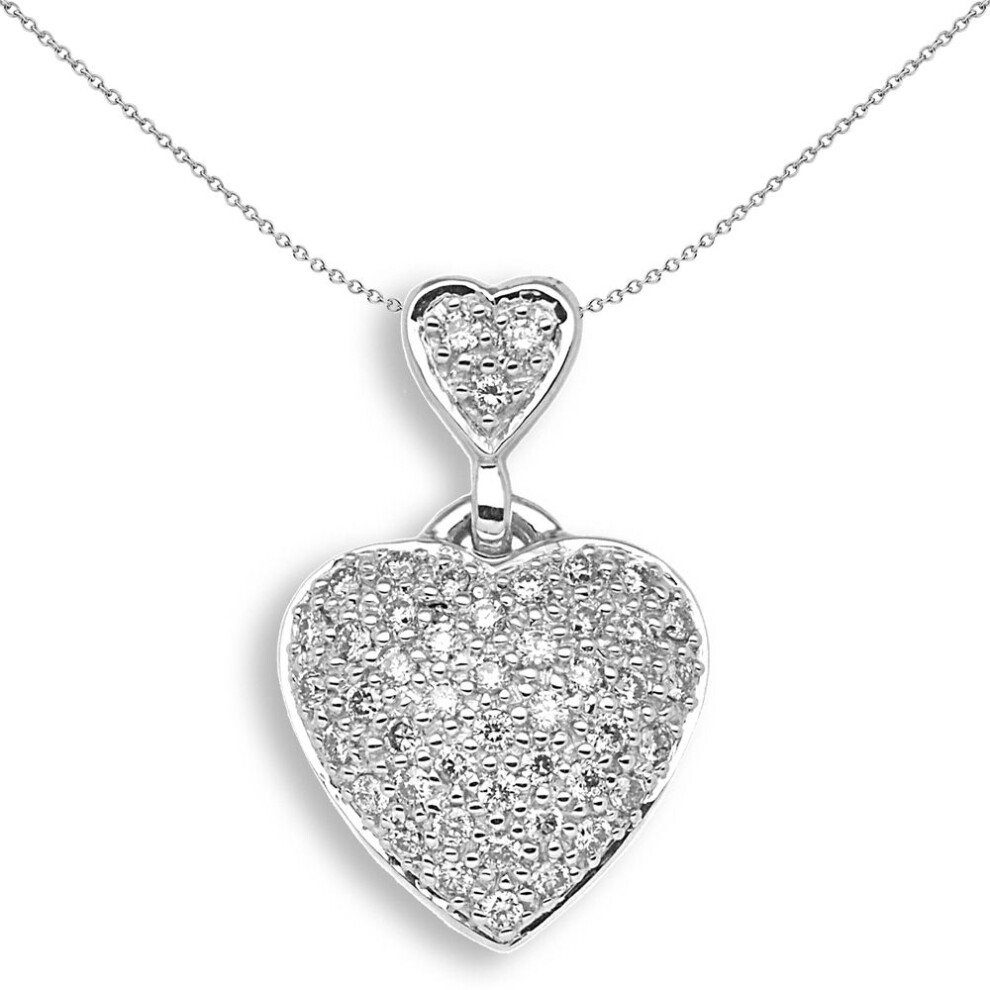 Jewelco London Ladies 9ct White Gold Pave Set Round Brilliant J I1 50pts Diamond Love Heart Charm Pendant - 9H027