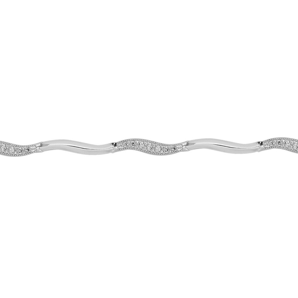 Jewelco London Ladies Solid 9ct White Gold Pave Set Round H I1 0.28ct Diamond Fancy Tennis Bracelet - 9B020