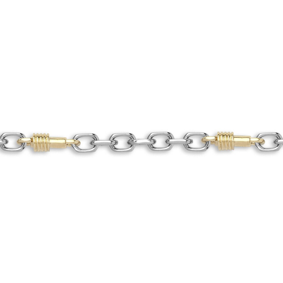 Jewelco London Ladies Solid 9ct Yellow and White Gold Spindle Screw Thread Oval 7mm Gauge Belcher Bracelet, 7.5 inch 19cm - JBB367-7.5
