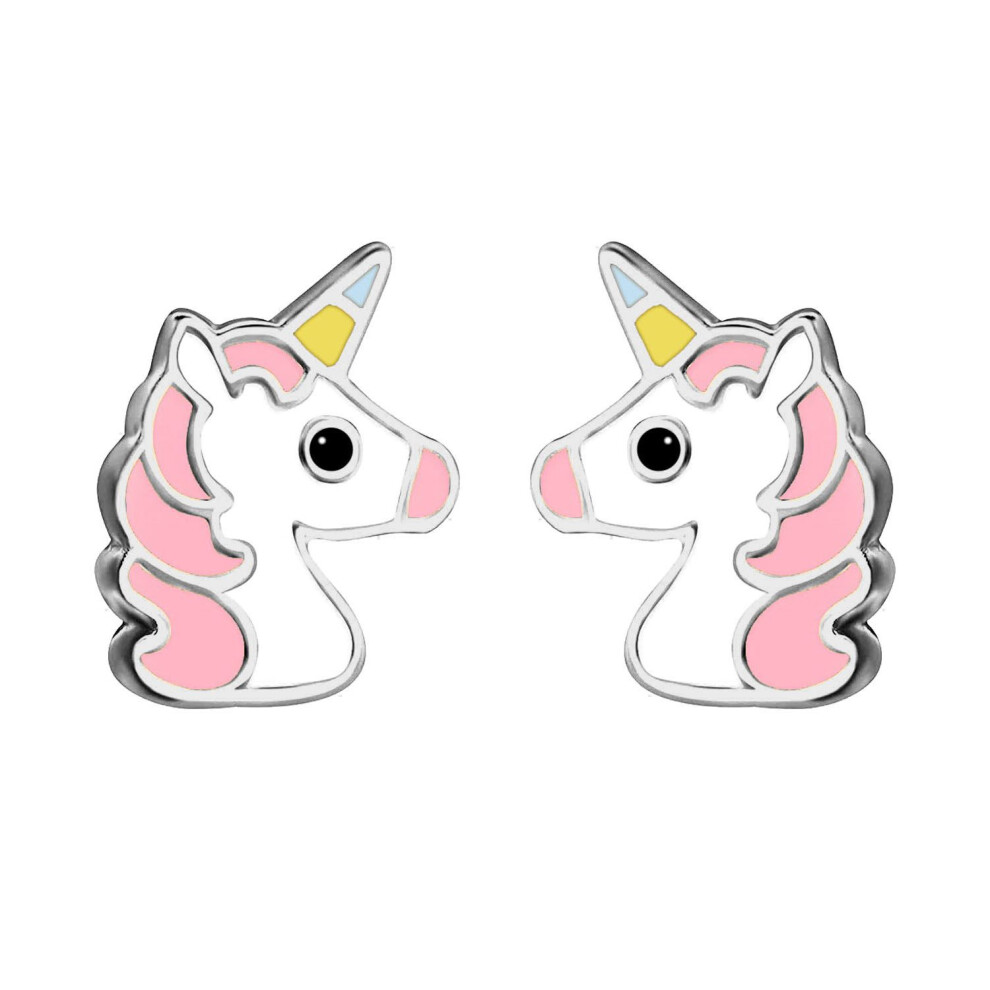 Jewelco London Sterling Silver Enamel Cute Cartoon Unicorn Stud Earrings 9mm - AES127-image-OPC-PB8FQGG-NEW