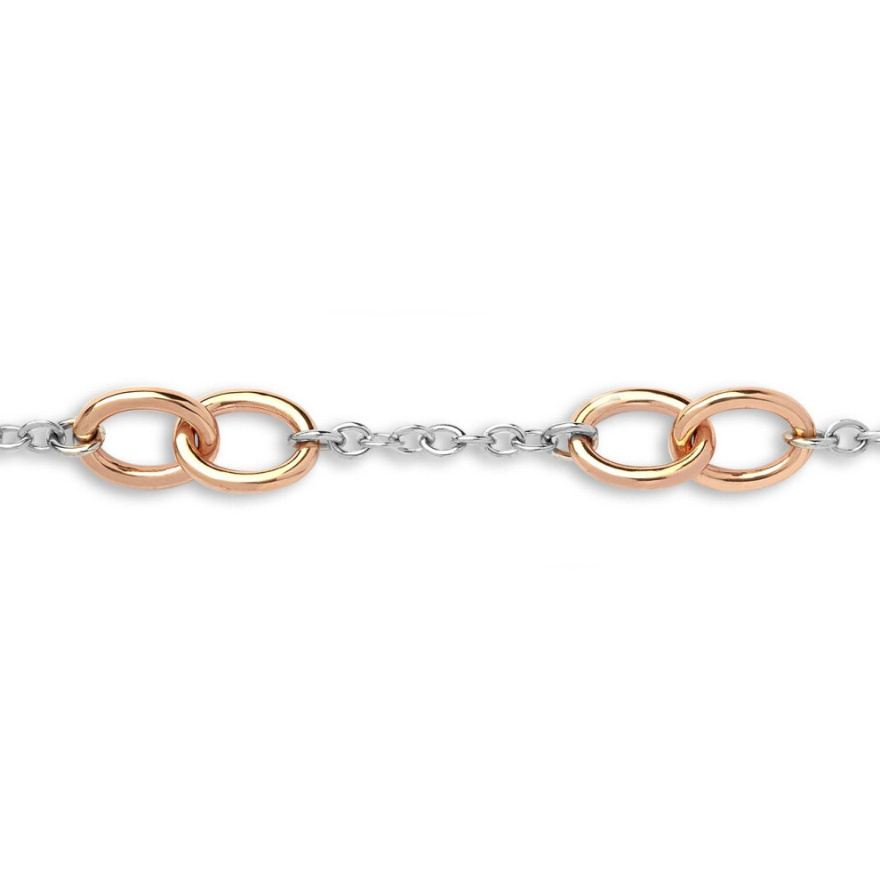 Jewelco London Ladies Solid 9ct Rose and White Gold Interlocked Oval Hoop Rolo Belcher 13mm Chain Link Bracelet, 7.5 inch 19cm - JBB369-7.5