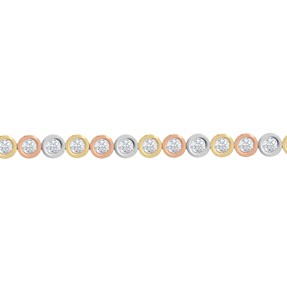 Jewelco London Ladies Solid 9ct Yellow White and Rose Gold White Round Brilliant Cubic Zirconia Bubble Donut Eternity Tennis Bracelet - JBB406