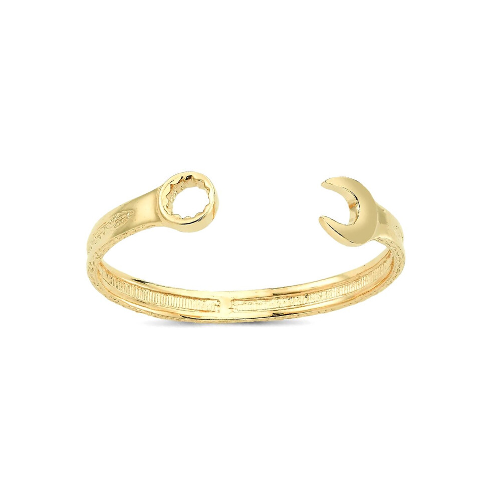Jewelco London Kids Solid 9ct Gold Heavy Weight Carved Spanner Wrench Baby Bangle Bracelet - JKB028-image-OPC-PCZBZK8-NEW