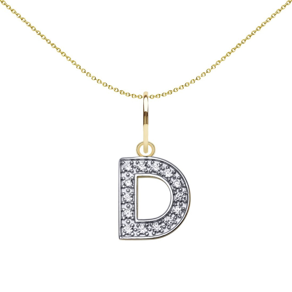Jewelco London Solid 9ct Yellow and White Gold Cubic Zirconia 10mm San Serif Block Font Initial Charm Pendant, Letter D - JIN021-D-image-OPC-PC9HXSV-NEW
