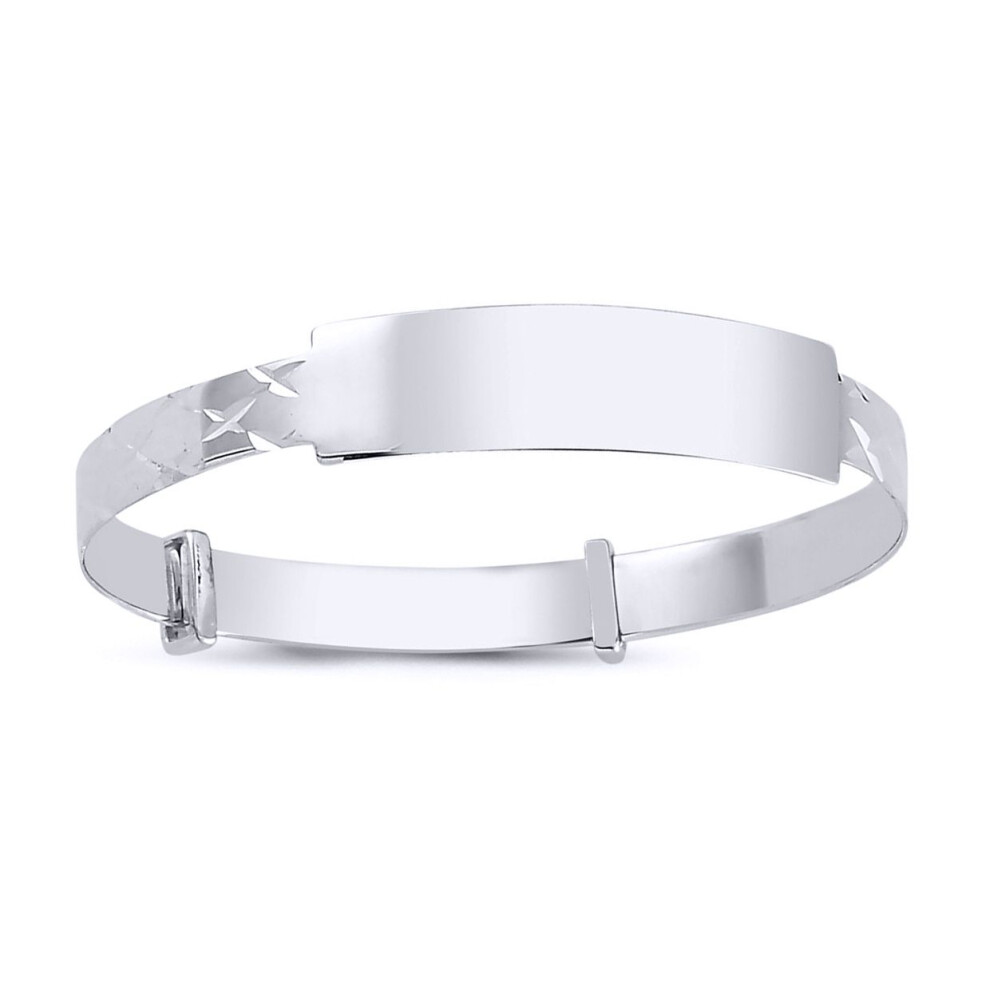 Jewelco London Kids Rhodium Plated Sterling Silver Expanding Diamond-cut ID 5mm Bangle Bracelet, 5.5" - AKB031