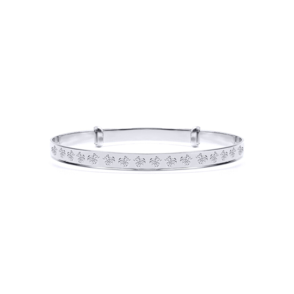 Jewelco London Solid 925 Sterling Silver Nursery Teddy Bear Pattern 3mm Expanding Baby Bangle Bracelet - AKB034