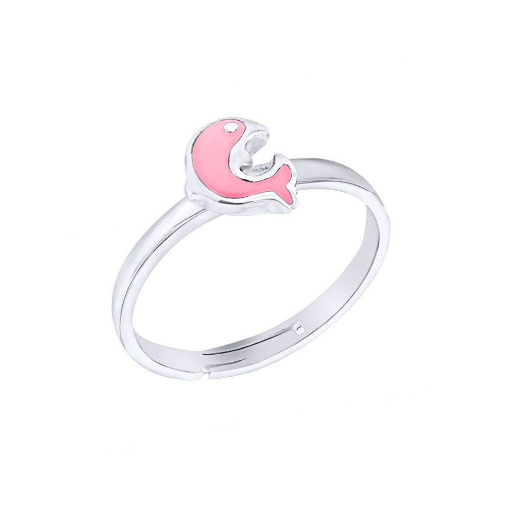 Jewelco London Solid Sterling Silver Baby Pink Enamel Love Heart Dolphin Expanding Ring, Sizes H-T - 8-80-1881
