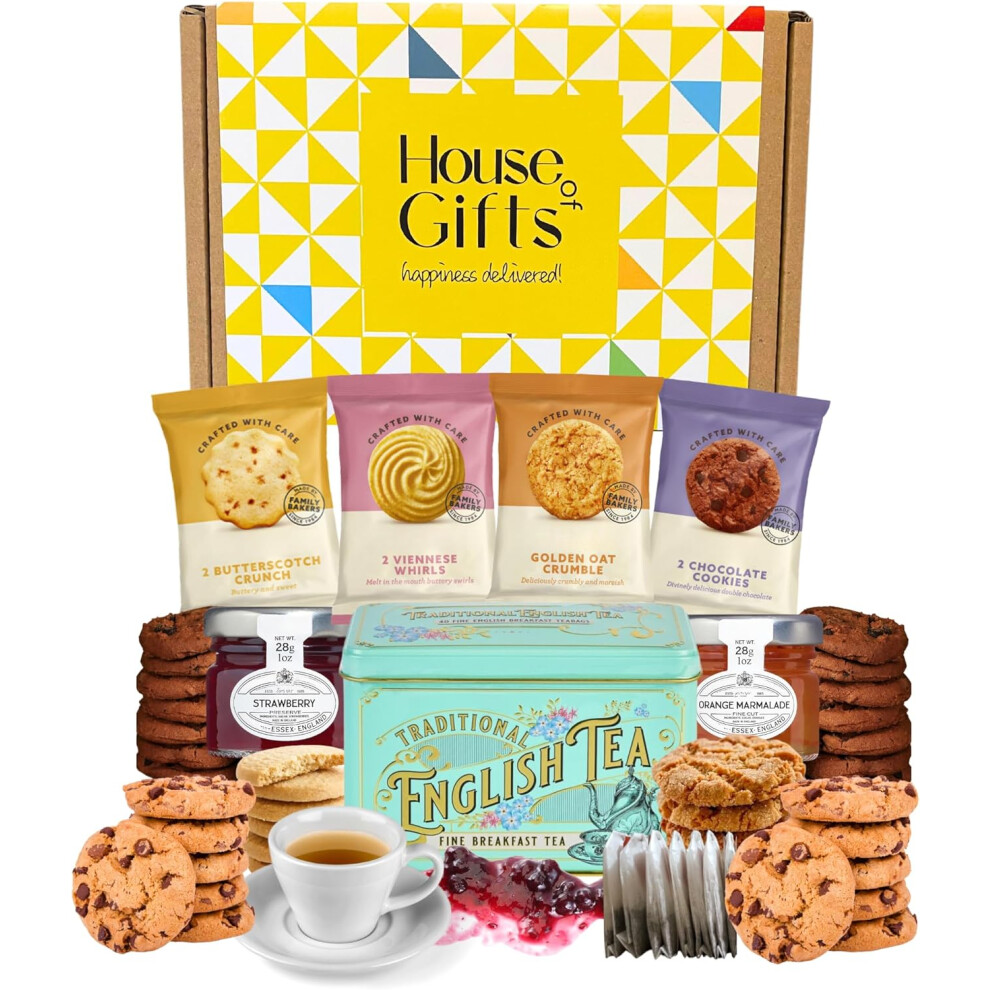 Goofiie. Store Afternoon Tea Hamper Gift Set Includes British Buttery Biscuits Traditional English Teabags Strawberry Jam Marmalade & Luxury British Snacks Orange
