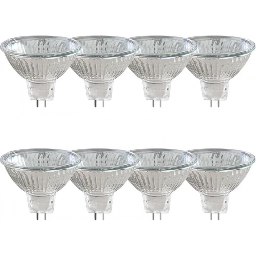 Pack Of 8 Halogen Bulbs Gu5.3 Mr16 35W 12V Dimmable - Warm 2800K, 400 Lumens, Glass Cover-Ns White