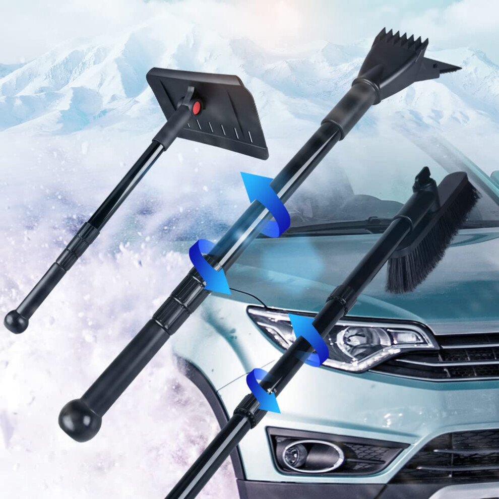 Multifunctional Retractable Snow Brush Ice Scraper, Extendable Telescoping Snow Brush With Swivel Head, Aluminium Alloy 9393856012602
