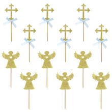 24 cake toppers glitzer mit blauer schleife