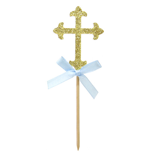 24 cake toppers glitzer mit blauer schleife 2