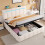 King Upholstered Bed Frame with LED Channel, Beige 1