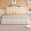 King Upholstered Bed Frame with LED Channel, Beige 3