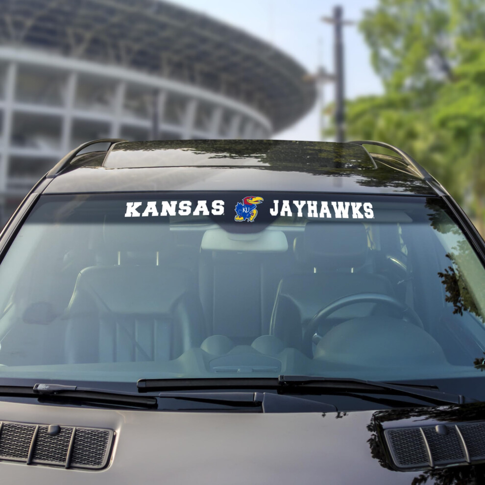 Fanmats 61508 Ncaa - Kansas Jayhawks Sun Stripe Windshield Decal 3.25 In. X 34 In. - Great Gift For Sports Fans - Works On Hard Surfaces - For Homes 681620807271