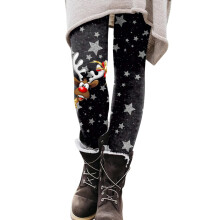 Children's Cute Christmas Cartoon Santa Print Inside Leggings Brown Size XXL Epaulettes Boots Trousers