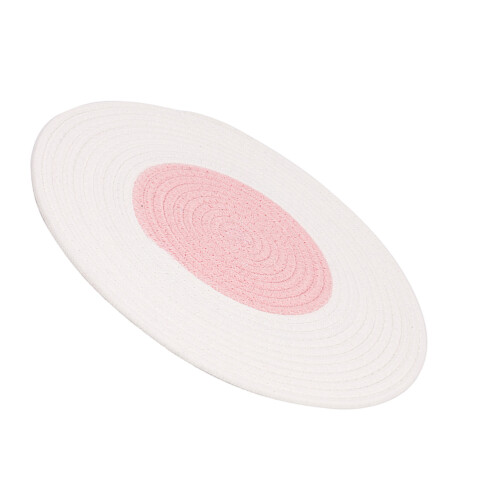 knitted cat sleeping mat with scratching pad, pink and white 2