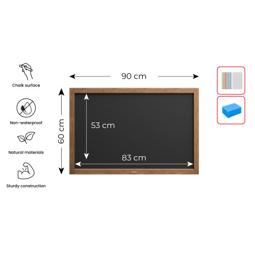 Black chalkboard 90x60 cm wooden frame 1