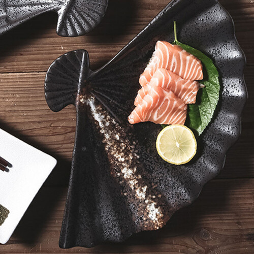 1Pc Elegant Black Ceramic Sushi & Dumpling Plate Japanese Tableware 2