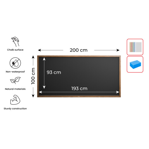 Black chalkboard 200x100 cm wooden frame 1