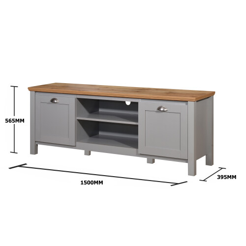 Timber Art Design UK Eaton TV Unit Stand 2 Doors + Shelf Grey & Oak 2