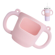 Cup Handle Silicone Holder For 14 Oz Cups And Baby Bottles, Two-Position Angles, Non-Slip Travel Cover Pink White