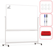 Mobile pivoting double sided whiteboard dry erase ceramic surface aluminium frame & stand 180x120 cm P3