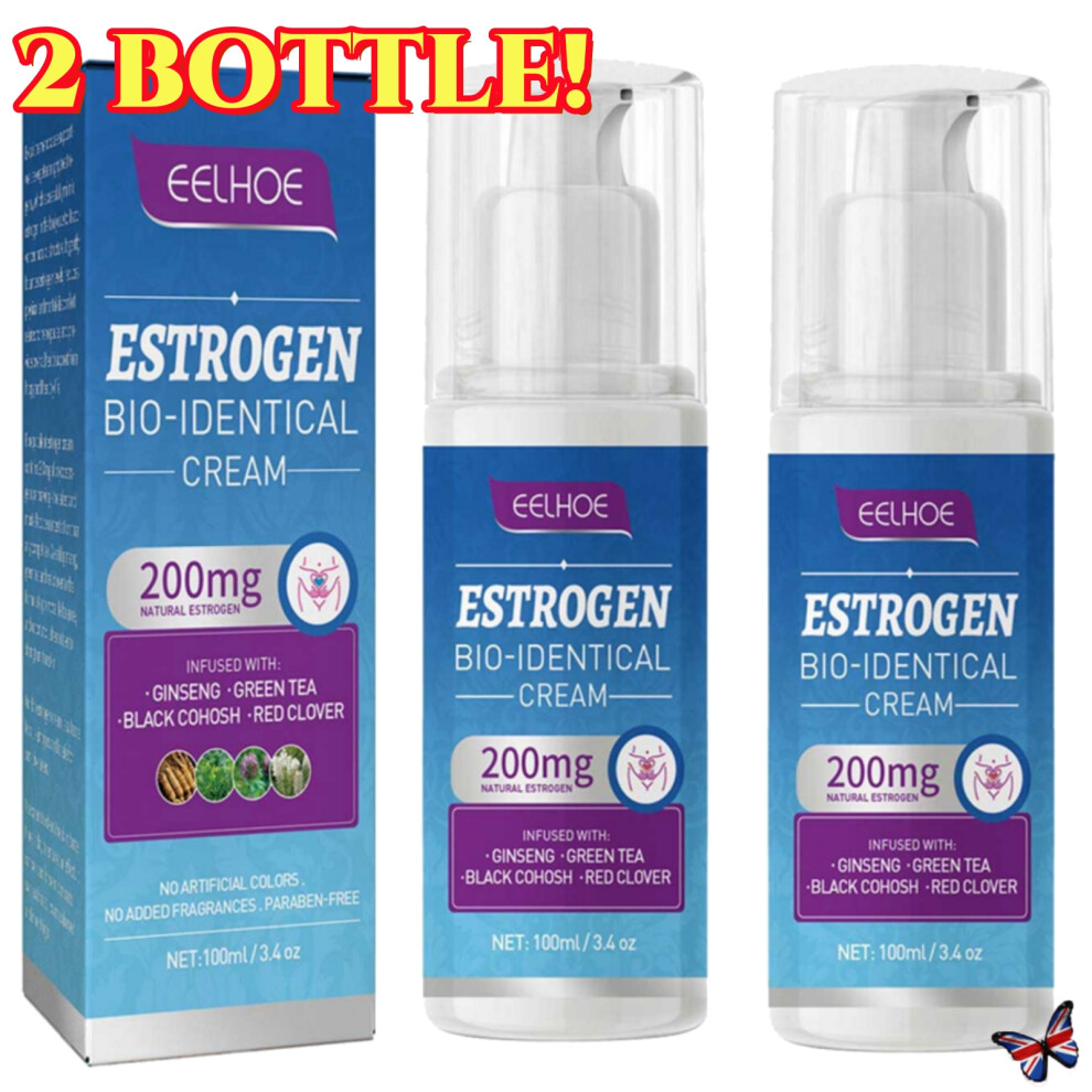 2X 100Ml Estrogen Natural Bio-Identical Menopause Relief Balance Therapy Cream