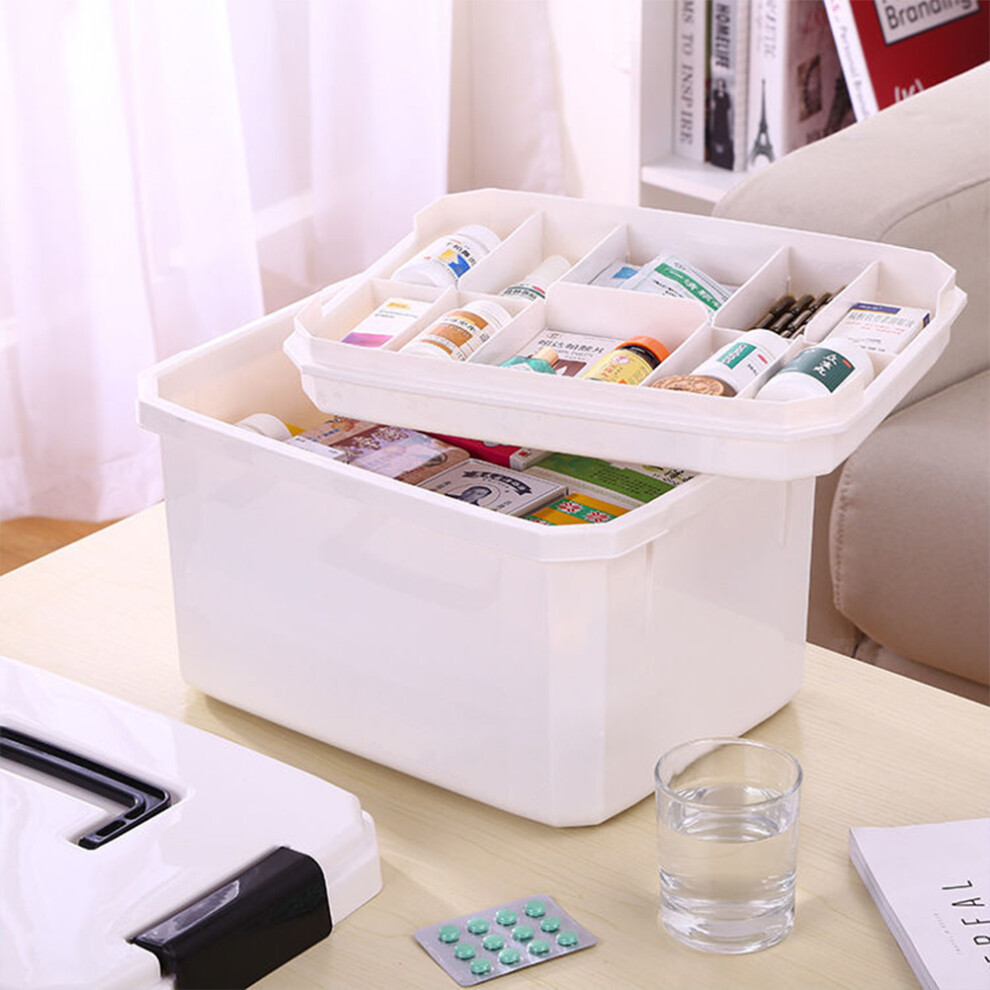 Vaguelly White Plastic Medicine Cabinet Portable Storage Box Multi Layer Size L