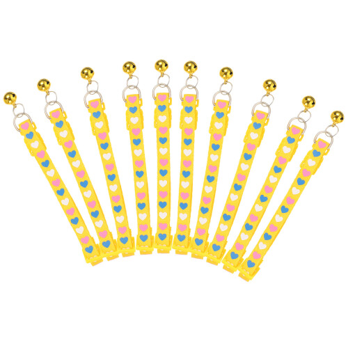 10Pcs Yellow Heart Pattern Adjustable Pet Collar Pvc+pp for Dogs Cats