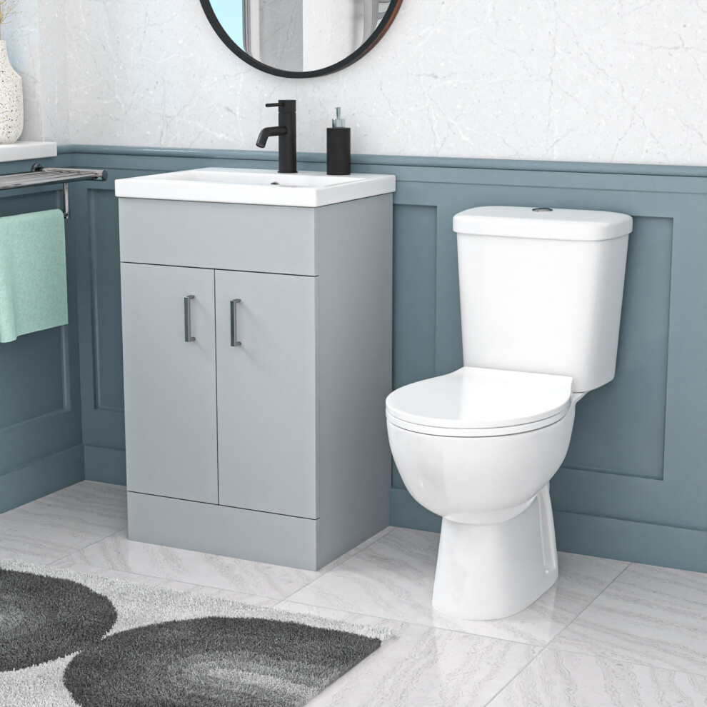 Nes Home 500mm Matte Grey Basin Vanity Unit and White Close Coupled Toilet-image-OPC-PKS6M5P-NEW